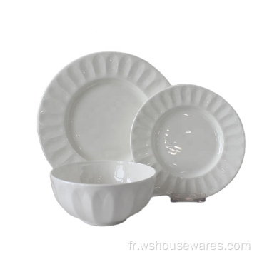 12 pcs en porcelaine blanche ensembles d&#39;assiettes en céramique blanche